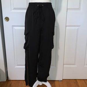 NWT black silky cargo joggers dressy pants small